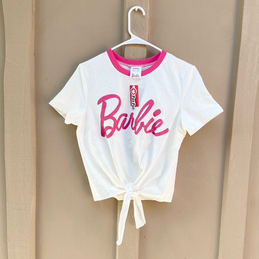 Barbie Woman Cotton Sporty Classic Letter Knot tie-front design White T-Shirt